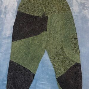 Earthbound Hippie Size S Geometric Green and Black Patchwork Pants